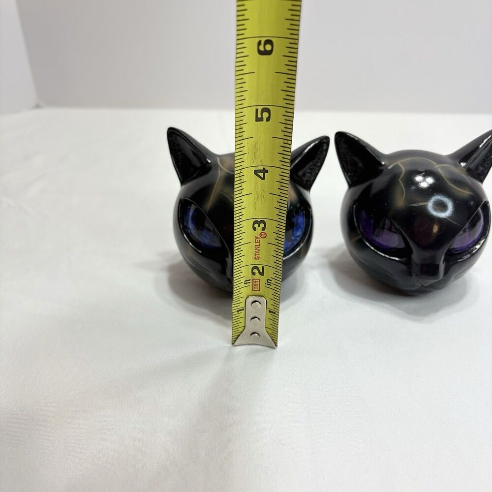 Black Cat Head Sculpture Lot Of 2 Wood/Plastic - Picture 6 of 7